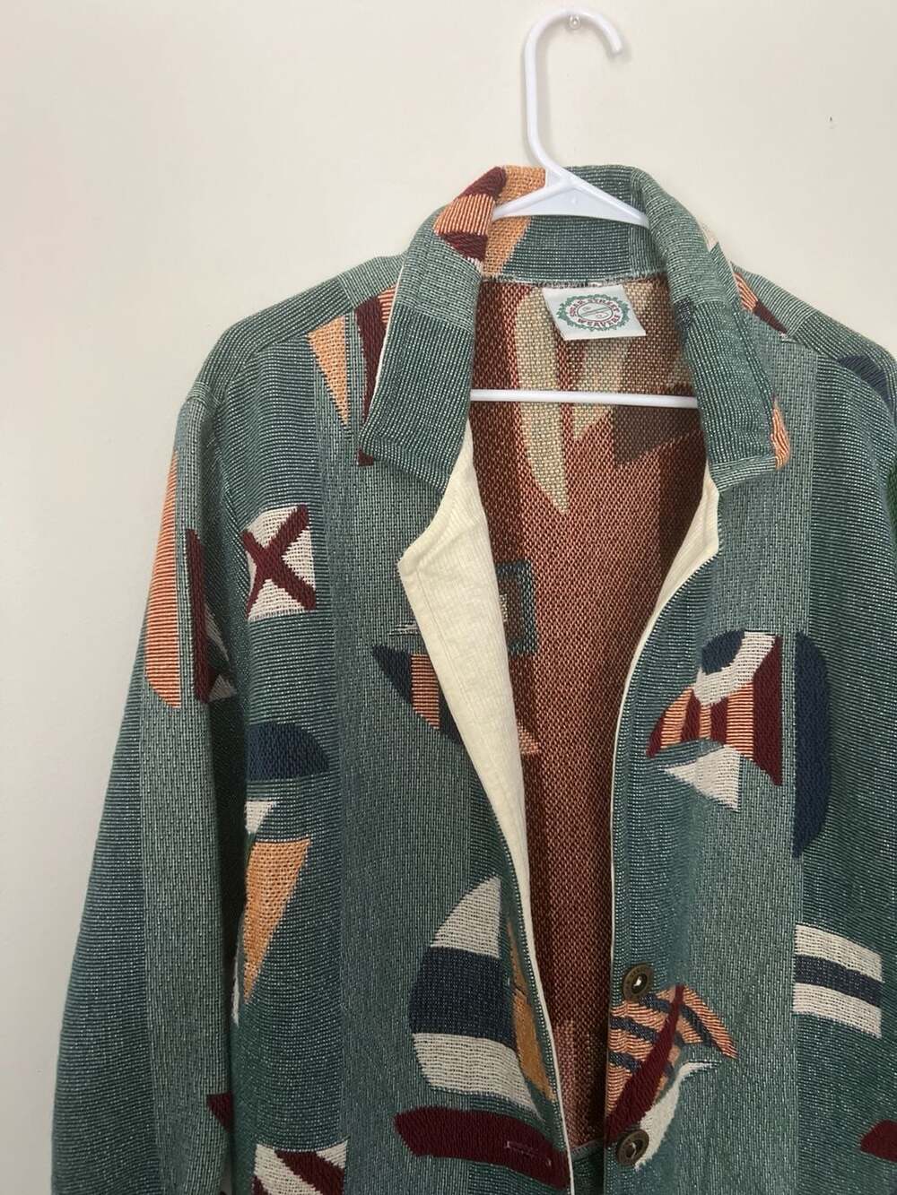 Vintage Sugar Street Weavers Nautical Sailboat Tapestry Jacket - Picture 4 of 5